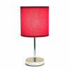 Creekwood Home Traditional Petite Metal Stick Bedside Table Desk Lamp in Chrome with Fabric Drum Shade, Wine CWT-2003-WN